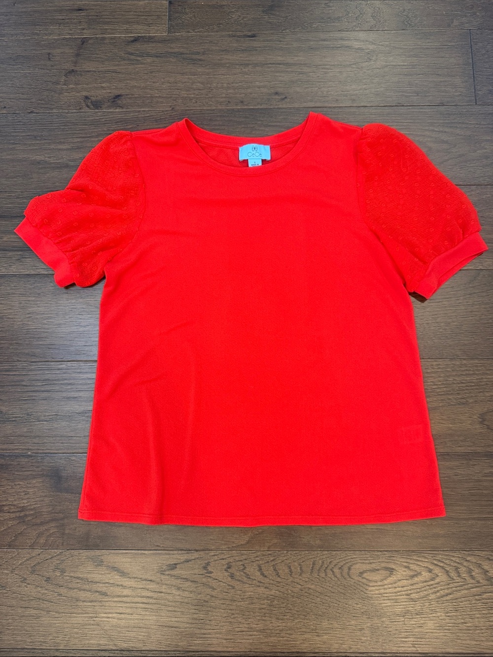 CeCe Red Puff-Sleeve Short-Sleeve Top Size Small - C69-043